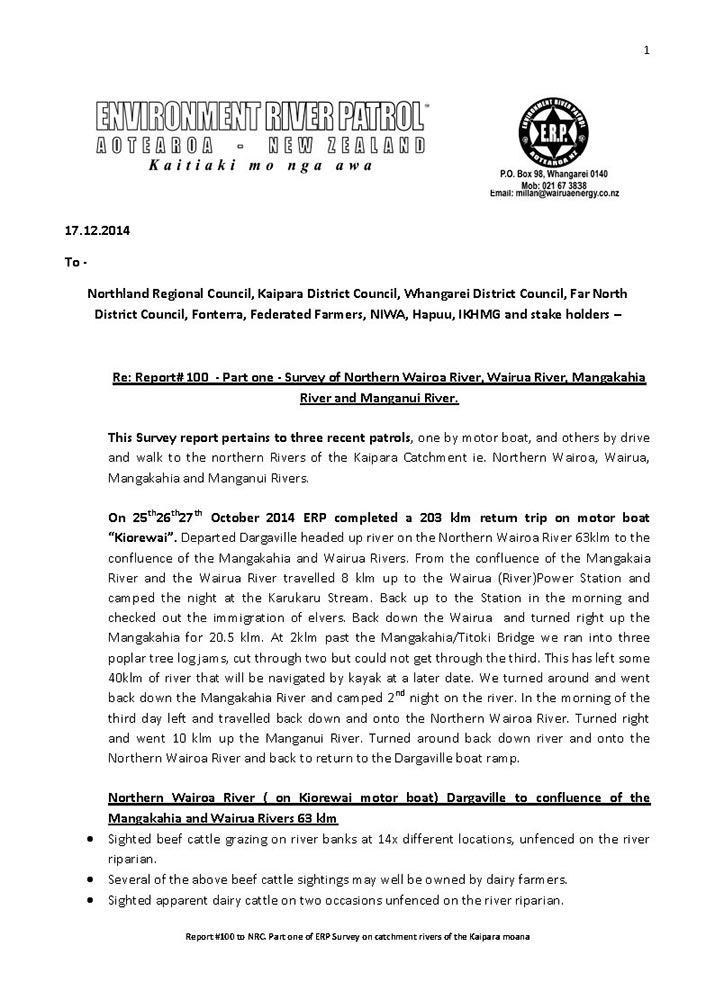 NRC Report #100 Kaipara 1st Catchment Survey - 203 klm journey on Northern Wairoa, Mangakahia, Wairua and Manganui rivers