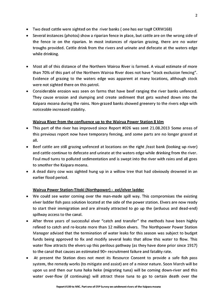 NRC Report #100 Kaipara 1st Catchment Survey - 203 klm journey on Northern Wairoa, Mangakahia, Wairua and Manganui rivers P2